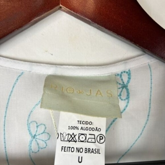 NEW RIO DE JAS size large White Blue embroidered Kaftan Mumu Dress Maxi Poncho - Picture 6 of 15